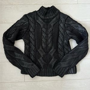 H&M DIVIDED Black Metallic Knit Cropped Turtleneck XS